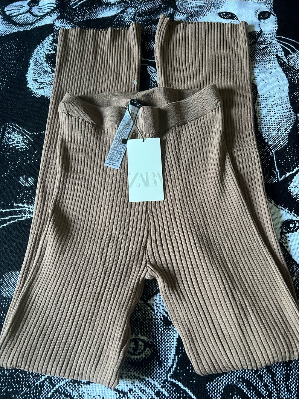 ZARA Ribbed Knit Pants in Light Brown